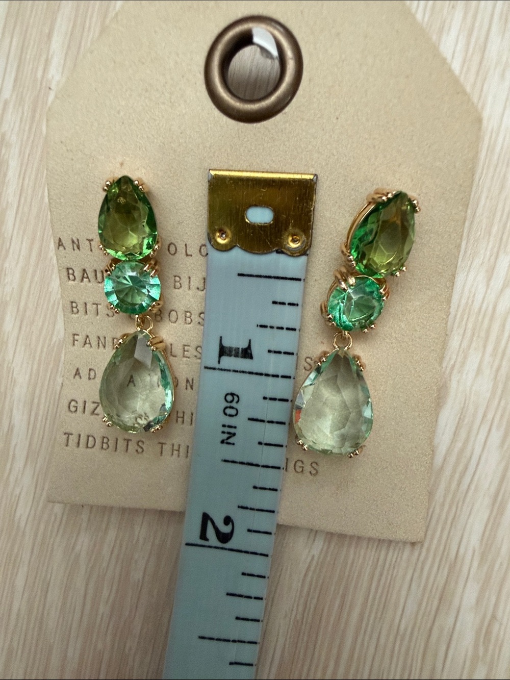 Anthropologie Gold-Set Light Green Teardrop Dangle Earrings - Picture 5 of 11